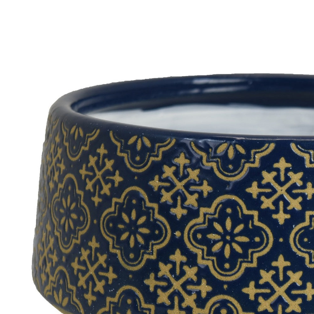 Hea Decorative Planter, Blue Gold Moroccan Pattern Footed Bowl, 10 Inch-BM353399