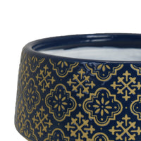 Hea Decorative Planter, Blue Gold Moroccan Pattern Footed Bowl, 10 Inch-BM353399