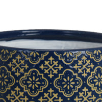 Hea Decorative Planter, Blue Gold Moroccan Pattern Footed Bowl, 10 Inch-BM353399