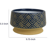 Hea Decorative Planter, Blue Gold Moroccan Pattern Footed Bowl, 10 Inch-BM353399