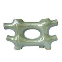Sculptural Vase Décor, Glazed Abstract Art, 17 Inch Sage Green Ceramic-BM353400