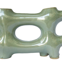 Sculptural Vase Décor, Glazed Abstract Art, 17 Inch Sage Green Ceramic-BM353400