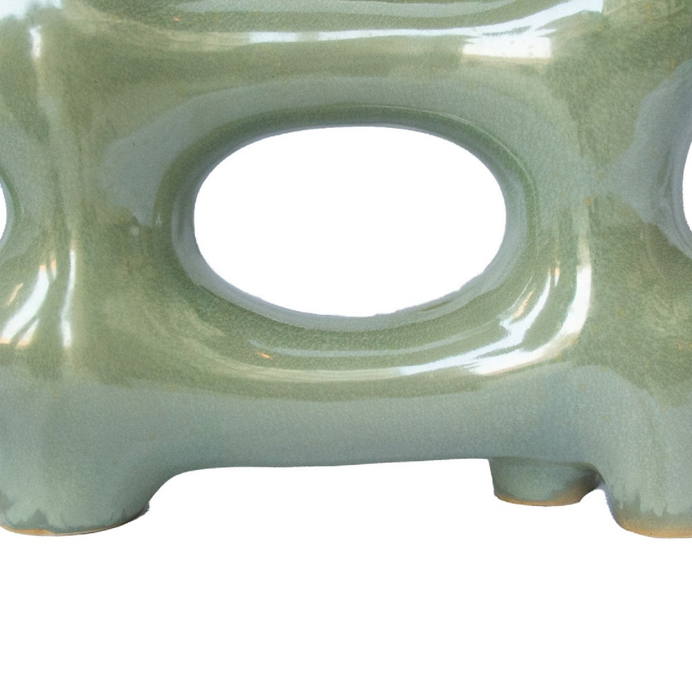Sculptural Vase Décor, Glazed Abstract Art, 17 Inch Sage Green Ceramic-BM353400