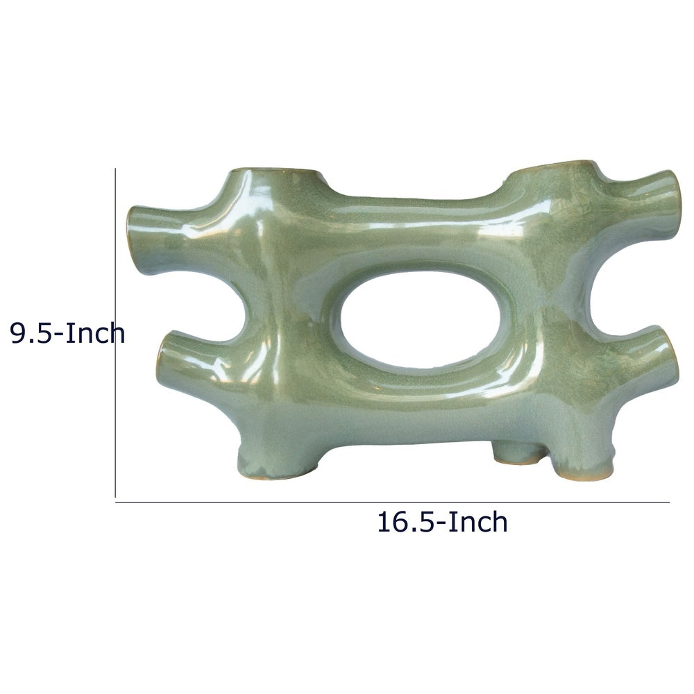 Sculptural Vase Décor, Glazed Abstract Art, 17 Inch Sage Green Ceramic-BM353400