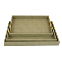 Koi 3pc Nested Serving Tray Set, Faux Shagreen Texture, Sage Green Wood-BM353401