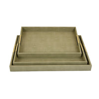 Koi 3pc Nested Serving Tray Set, Faux Shagreen Texture, Sage Green Wood-BM353401