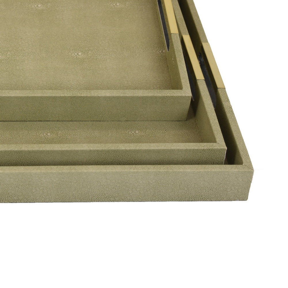 Koi 3pc Nested Serving Tray Set, Faux Shagreen Texture, Sage Green Wood-BM353401