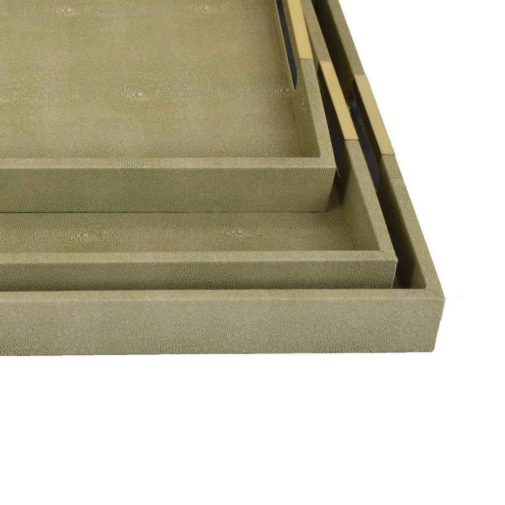 Koi 3pc Nested Serving Tray Set, Faux Shagreen Texture, Sage Green Wood-BM353401