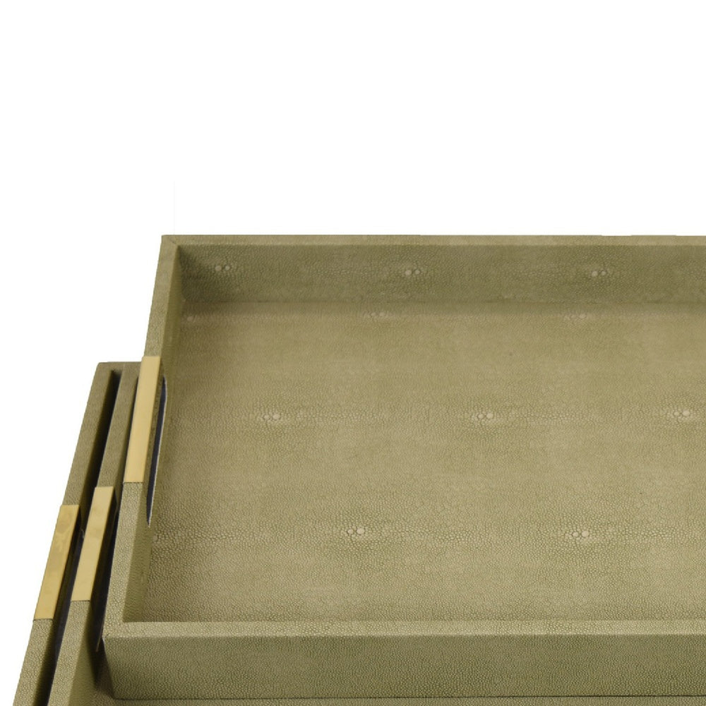 Koi 3pc Nested Serving Tray Set, Faux Shagreen Texture, Sage Green Wood-BM353401
