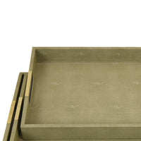 Koi 3pc Nested Serving Tray Set, Faux Shagreen Texture, Sage Green Wood-BM353401