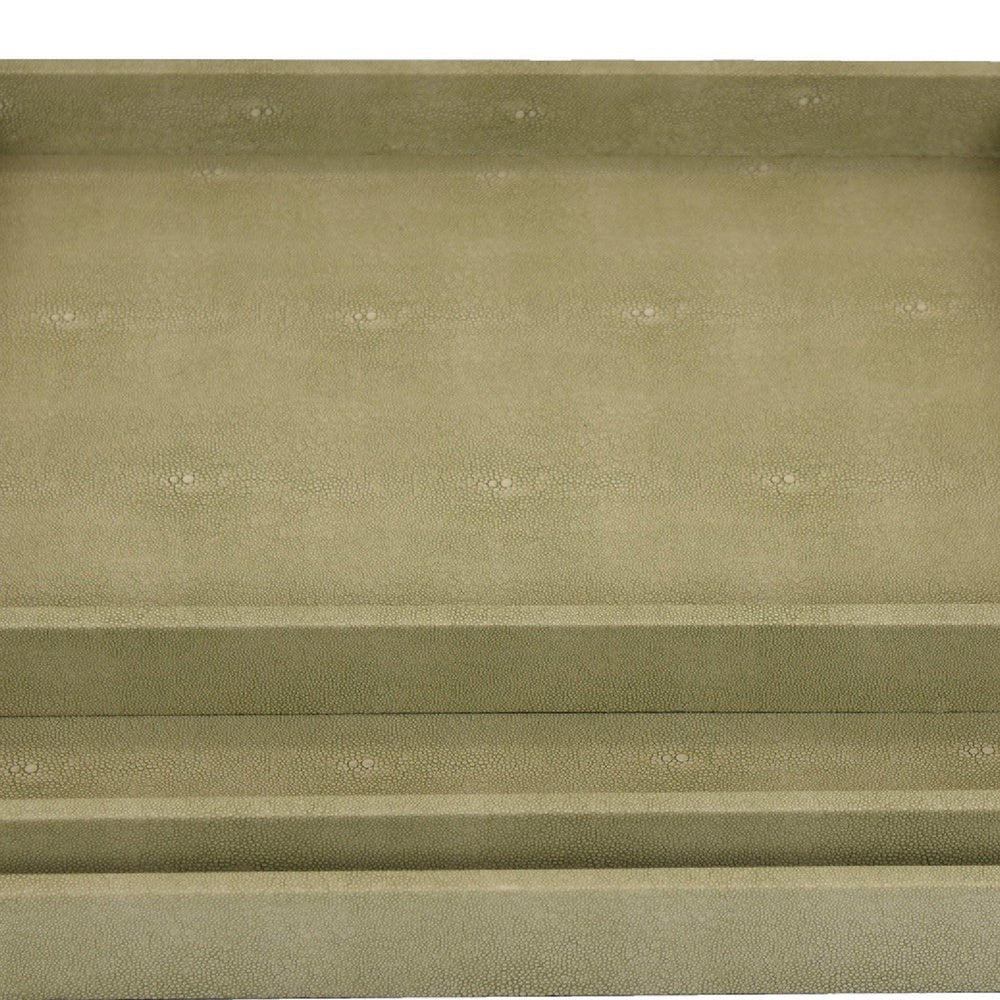 Koi 3pc Nested Serving Tray Set, Faux Shagreen Texture, Sage Green Wood-BM353401