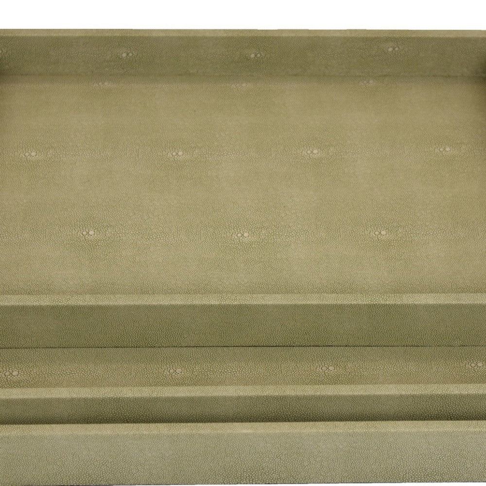 Koi 3pc Nested Serving Tray Set, Faux Shagreen Texture, Sage Green Wood-BM353401