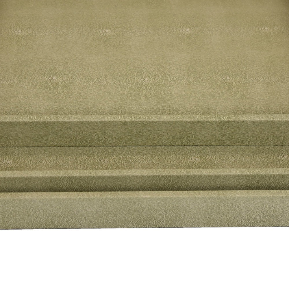 Koi 3pc Nested Serving Tray Set, Faux Shagreen Texture, Sage Green Wood-BM353401