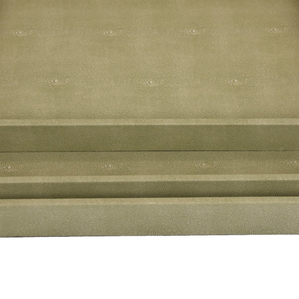 Koi 3pc Nested Serving Tray Set, Faux Shagreen Texture, Sage Green Wood-BM353401