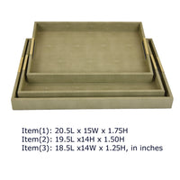 Koi 3pc Nested Serving Tray Set, Faux Shagreen Texture, Sage Green Wood-BM353401