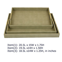 Koi 3pc Nested Serving Tray Set, Faux Shagreen Texture, Sage Green Wood-BM353401