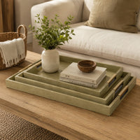 Koi 3pc Nested Serving Tray Set, Faux Shagreen Texture, Sage Green Wood-BM353401