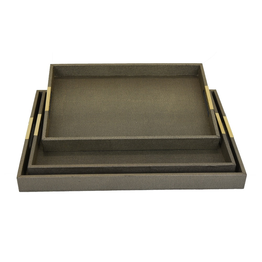 Koi 3pc Nested Serving Tray Set, Faux Shagreen Texture, Bronze Wood-BM353402