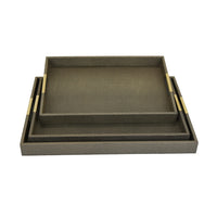 Koi 3pc Nested Serving Tray Set, Faux Shagreen Texture, Bronze Wood-BM353402