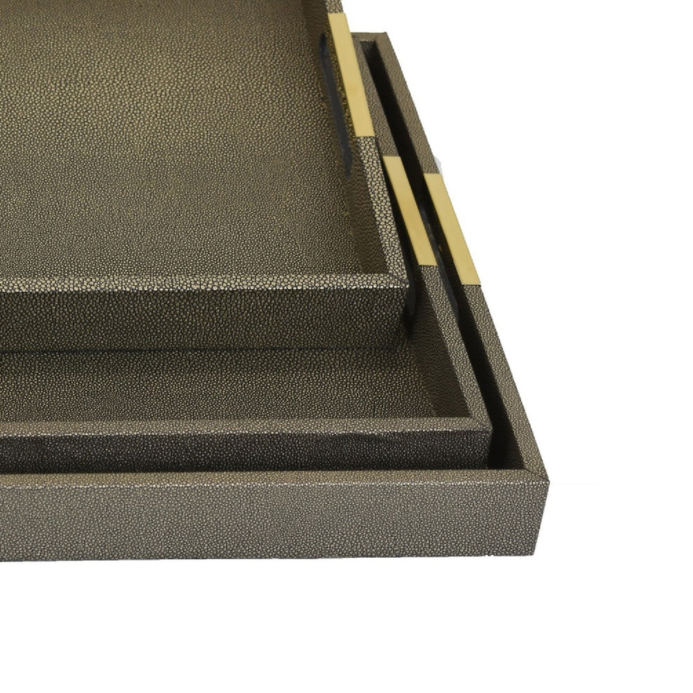 Koi 3pc Nested Serving Tray Set, Faux Shagreen Texture, Bronze Wood-BM353402
