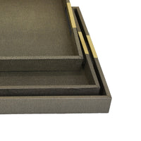 Koi 3pc Nested Serving Tray Set, Faux Shagreen Texture, Bronze Wood-BM353402