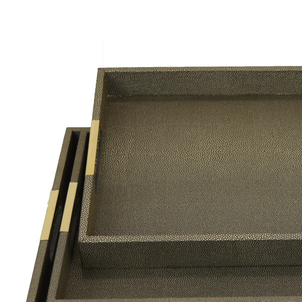 Koi 3pc Nested Serving Tray Set, Faux Shagreen Texture, Bronze Wood-BM353402