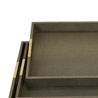 Koi 3pc Nested Serving Tray Set, Faux Shagreen Texture, Bronze Wood-BM353402