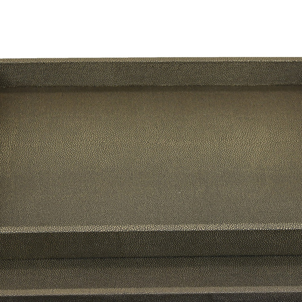 Koi 3pc Nested Serving Tray Set, Faux Shagreen Texture, Bronze Wood-BM353402