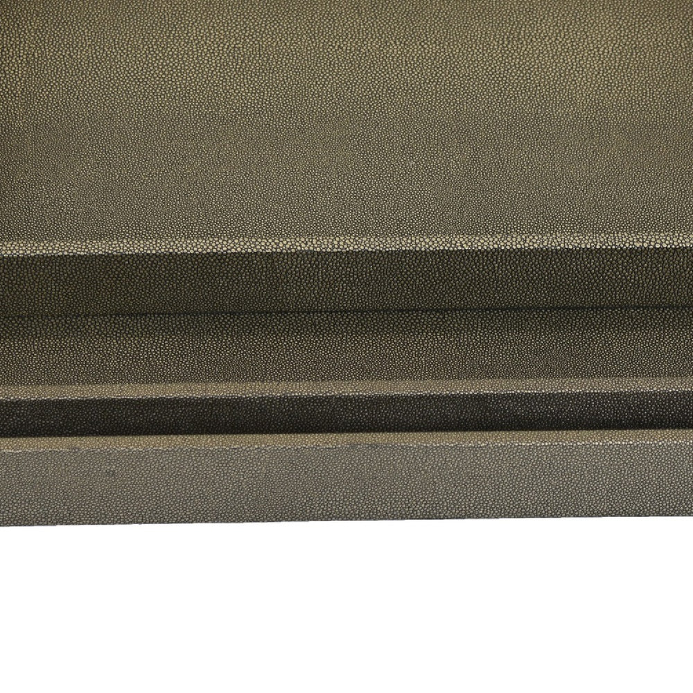 Koi 3pc Nested Serving Tray Set, Faux Shagreen Texture, Bronze Wood-BM353402