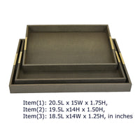 Koi 3pc Nested Serving Tray Set, Faux Shagreen Texture, Bronze Wood-BM353402