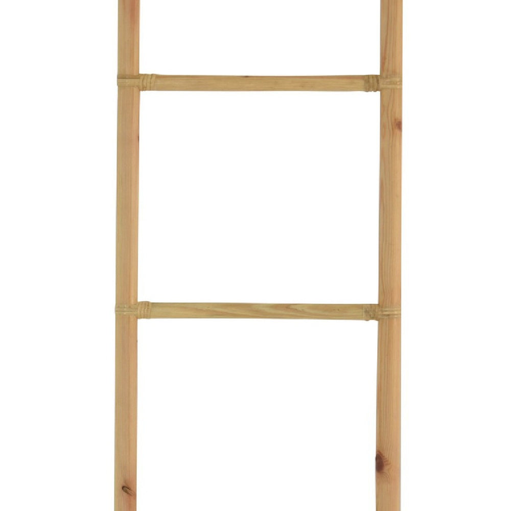 Kinu Decorative Ladder Rack with Round Top, Natural Brown Fiber, 72 Inch-BM353403