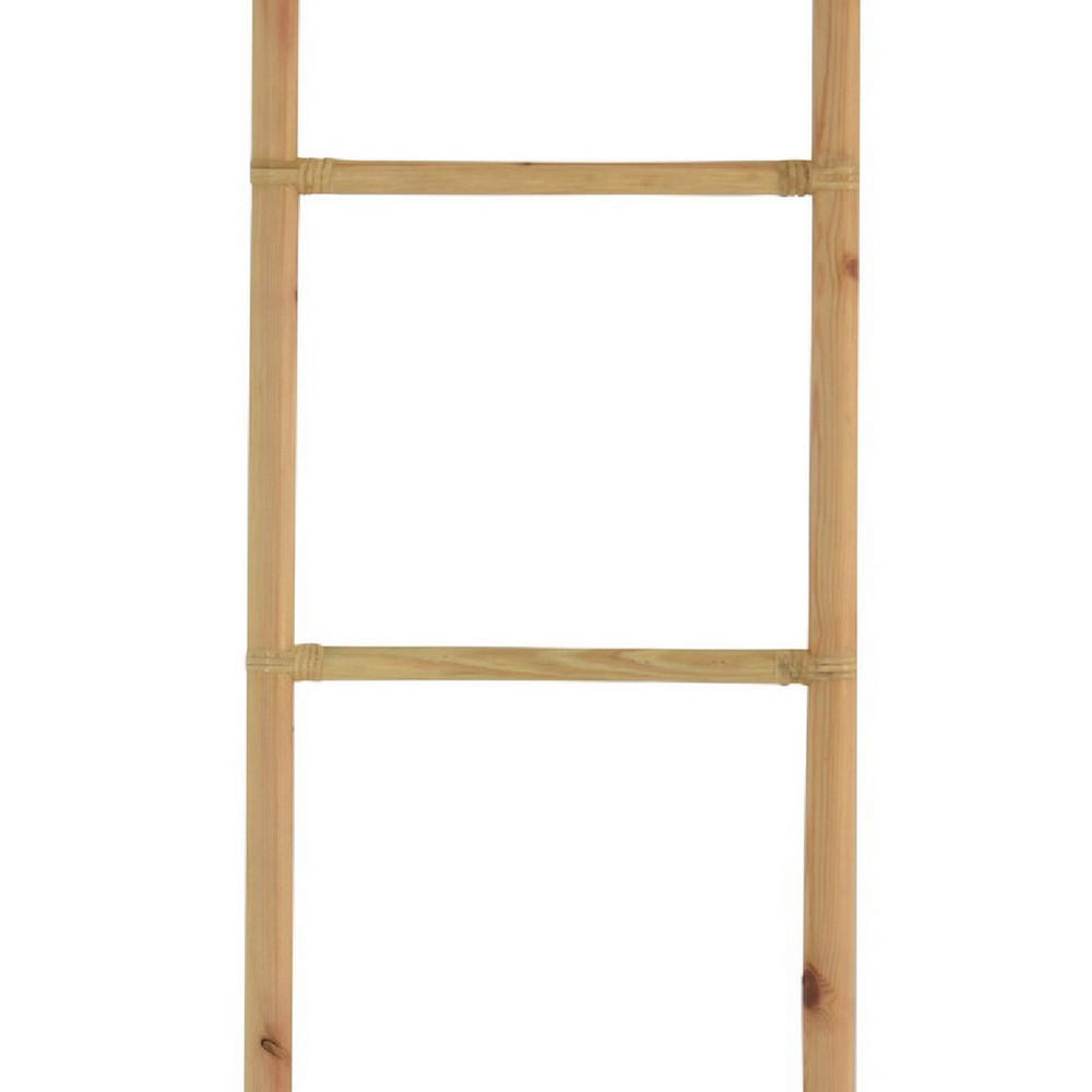 Kinu Decorative Ladder Rack with Round Top, Natural Brown Fiber, 72 Inch