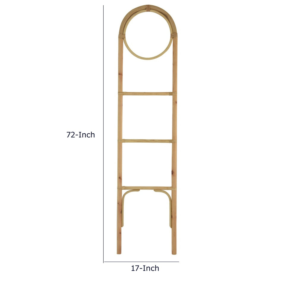 Kinu Decorative Ladder Rack with Round Top, Natural Brown Fiber, 72 Inch-BM353403
