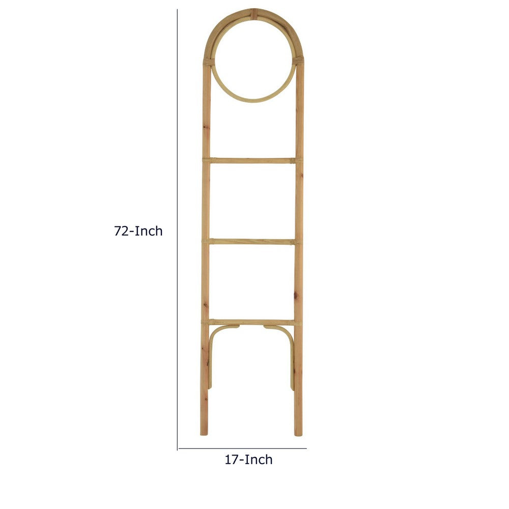Kinu Decorative Ladder Rack with Round Top, Natural Brown Fiber, 72 Inch