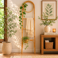 Kinu Decorative Ladder Rack with Round Top, Natural Brown Fiber, 72 Inch-BM353403