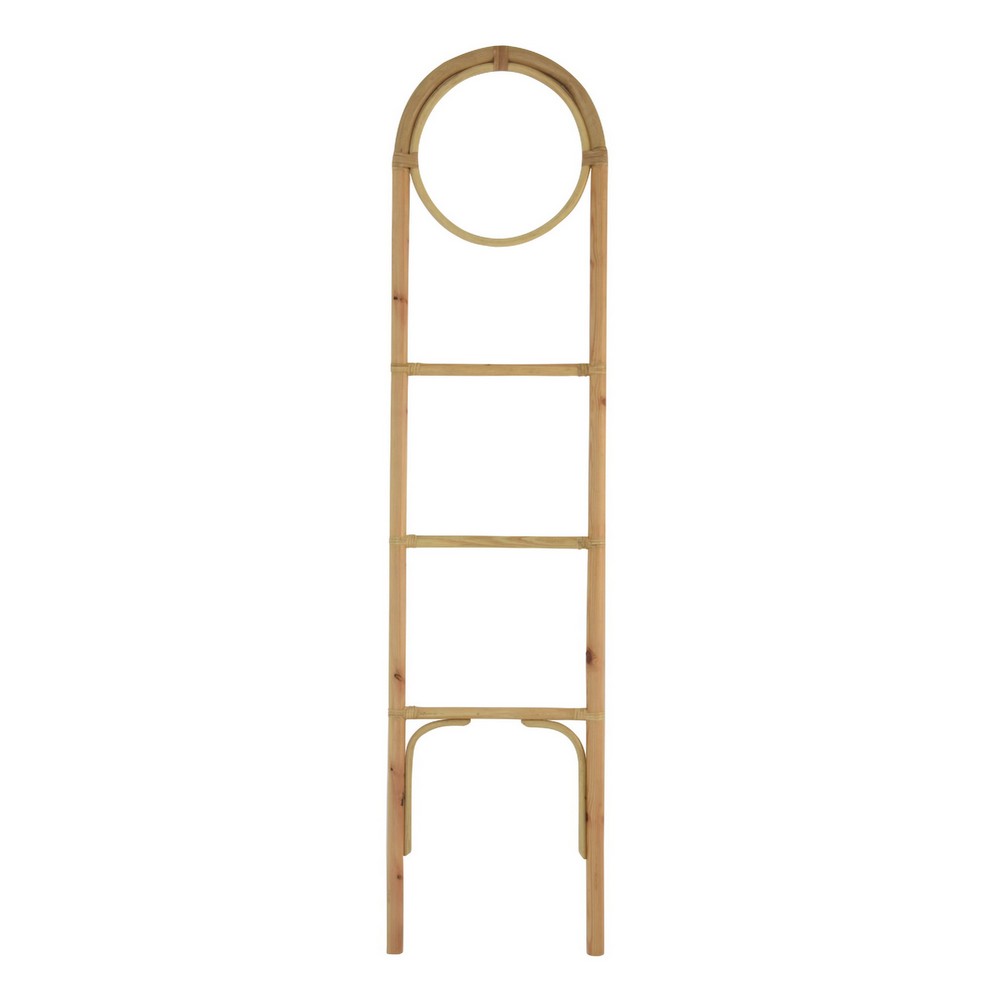Kinu Decorative Ladder Rack with Round Top, Natural Brown Fiber, 72 Inch