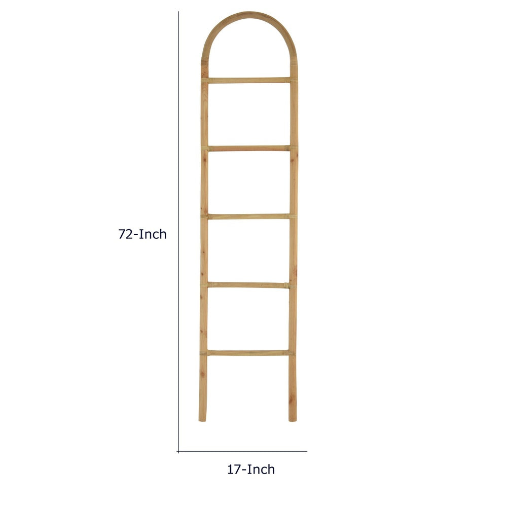 Kinu Decorative Ladder Rack with Arch Top, Natural Brown Wood, 72 Inch-BM353404