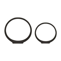 Circular Ring Sculpted Tabletop Décor Set of 2, Matte Black Metal-BM353405