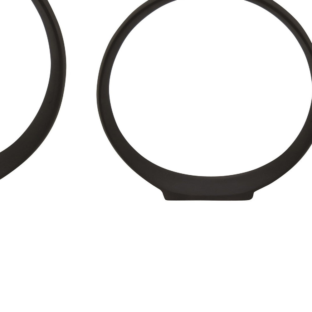 Circular Ring Sculpted Tabletop Décor Set of 2, Matte Black Metal-BM353405