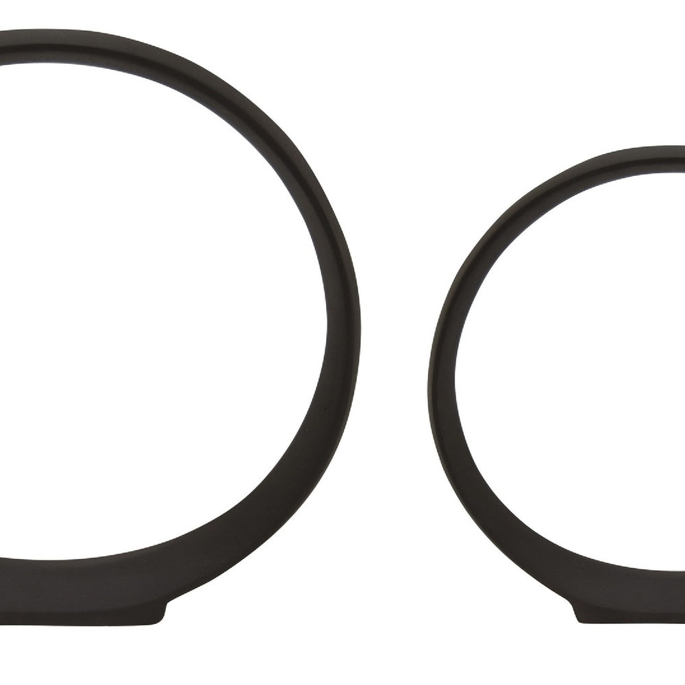 Circular Ring Sculpted Tabletop Décor Set of 2, Matte Black Metal-BM353405