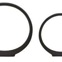 Circular Ring Sculpted Tabletop Décor Set of 2, Matte Black Metal-BM353405