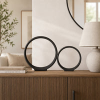 Circular Ring Sculpted Tabletop Décor Set of 2, Matte Black Metal-BM353405
