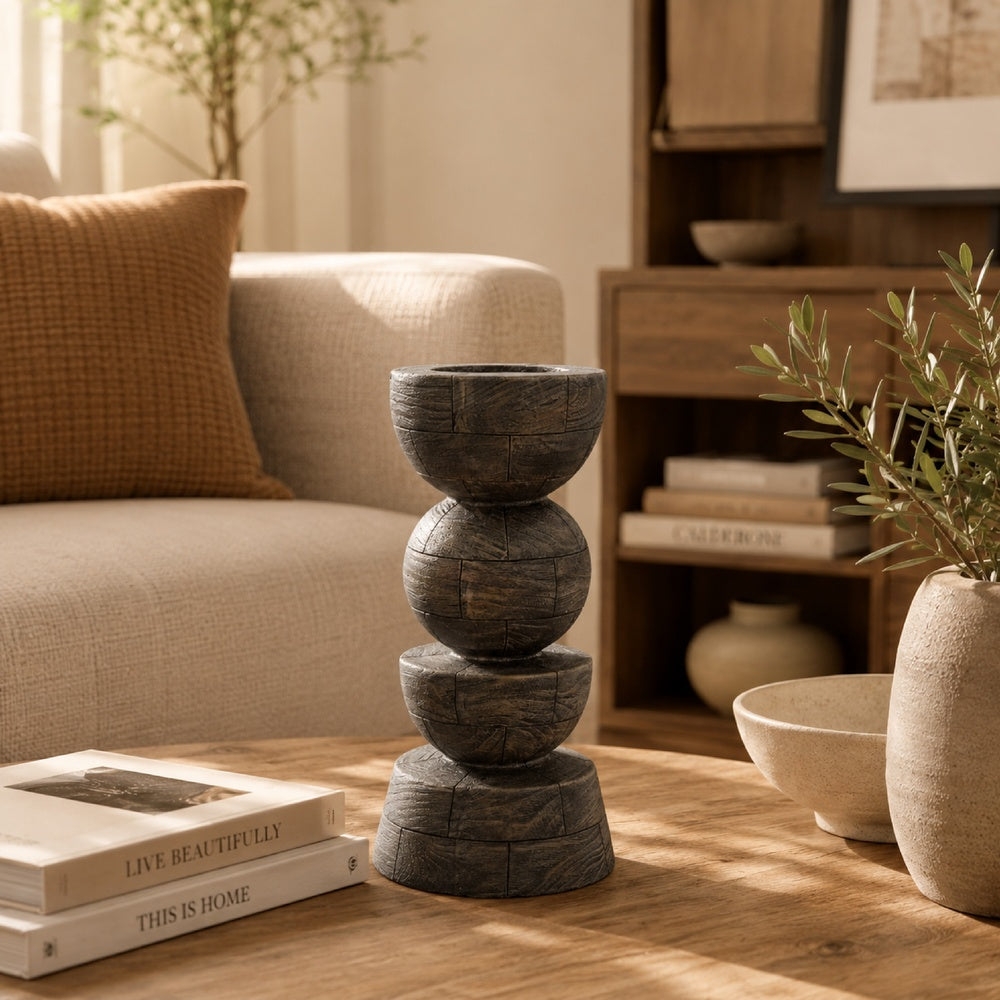 Tabletop Pillar Décor, Stacked Totem Style, Brown Resin, 13 Inch-BM353406