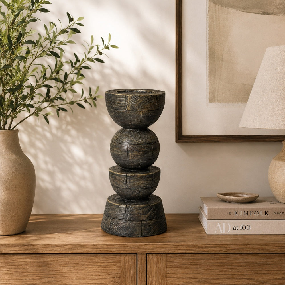 Tabletop Pillar Décor, Stacked Totem Style, Brown Resin, 13 Inch-BM353406