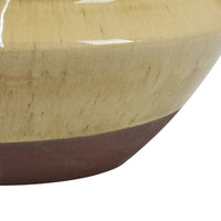 Decorative Serving Bowl, 2 Tone Rustic Brown Glazed Ceramic, 11 Inch-BM353407