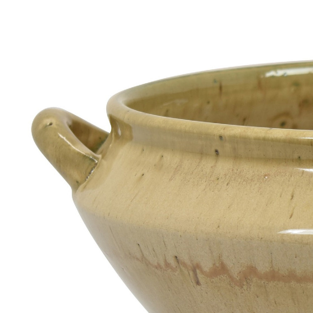 Decorative Serving Bowl, 2 Tone Rustic Brown Glazed Ceramic, 11 Inch-BM353407