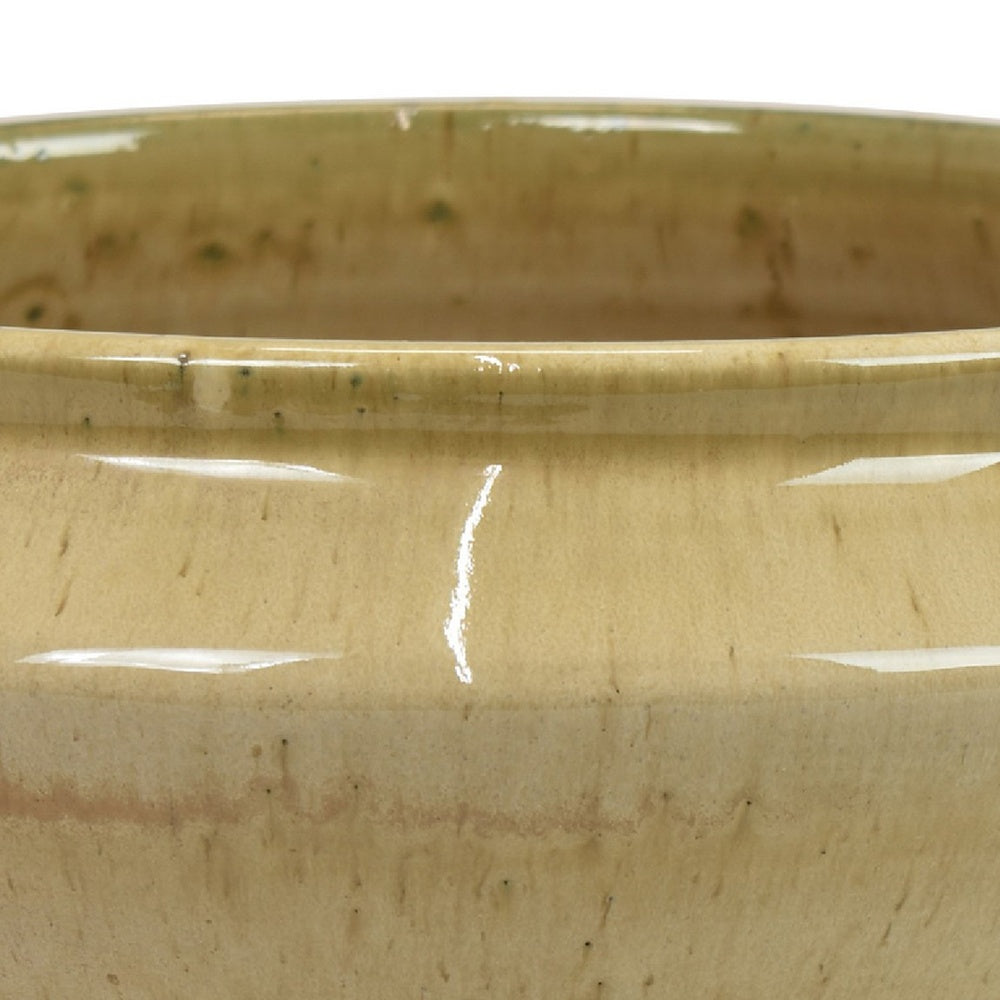 Decorative Serving Bowl, 2 Tone Rustic Brown Glazed Ceramic, 11 Inch-BM353407
