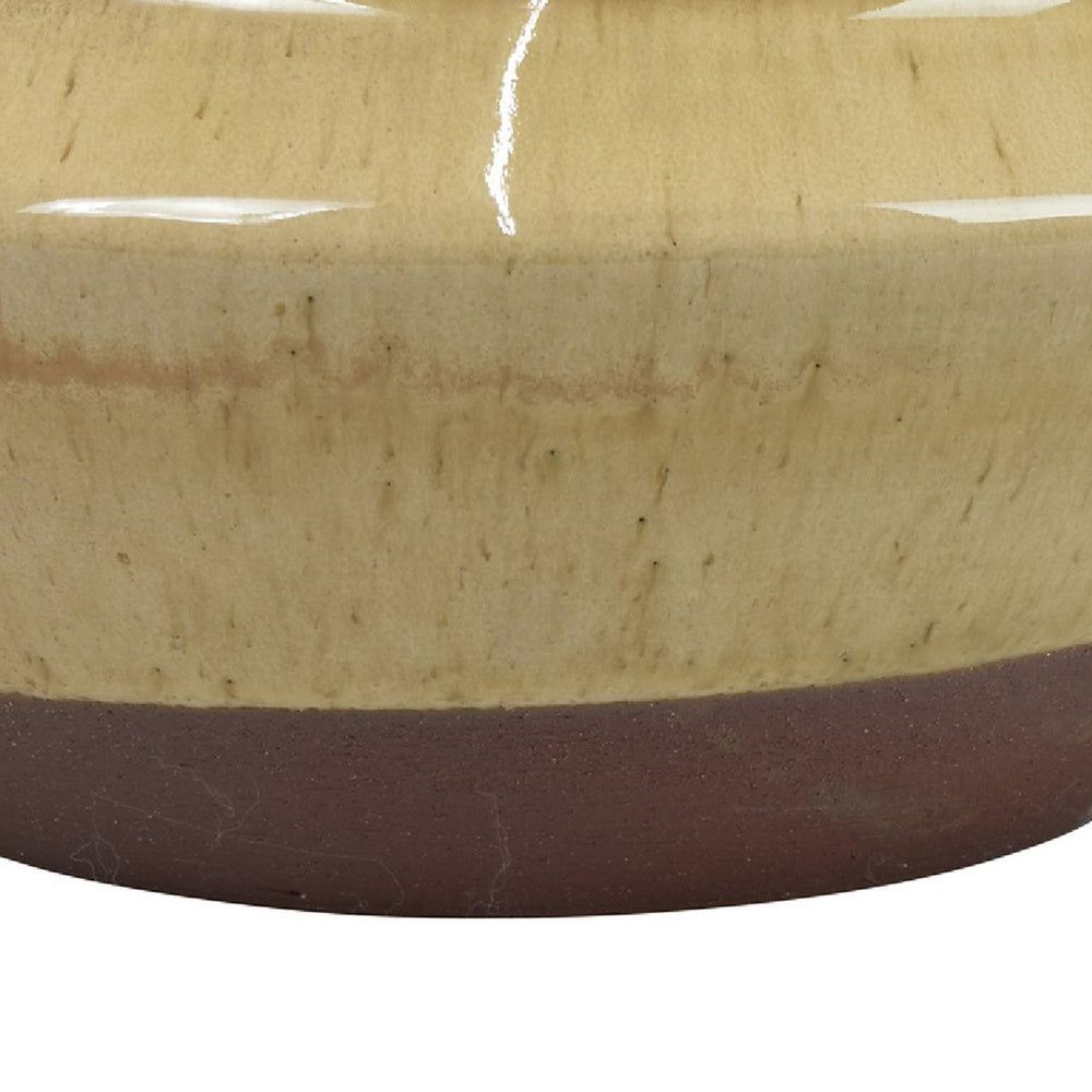 Decorative Serving Bowl, 2 Tone Rustic Brown Glazed Ceramic, 11 Inch-BM353407