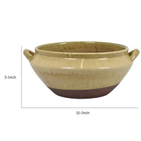 Decorative Serving Bowl, 2 Tone Rustic Brown Glazed Ceramic, 11 Inch-BM353407