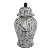 Loi Temple Jar with Lid, Black White Grid Pattern Ceramic, 17 Inch Decor-BM353408